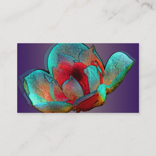 Cartão De Visita Magnólia metálica em azul e vermelho (Frente)
