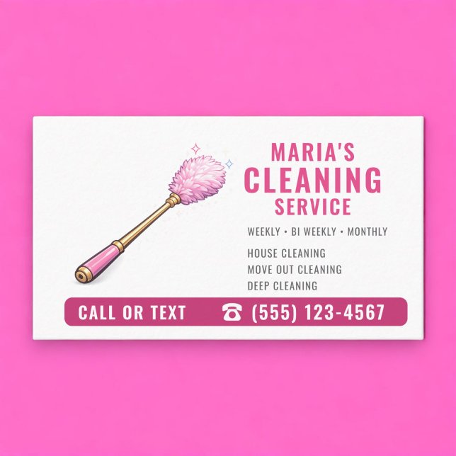 Cartão De Visita Maid House Cleaning Service Pink  (Criador carregado)