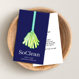Cartão De Visita Maid House Clearing Services Green Glitter Mop