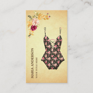 Cartão De Visita Maiô Biquíni Floral Vintage Retro Swimwear