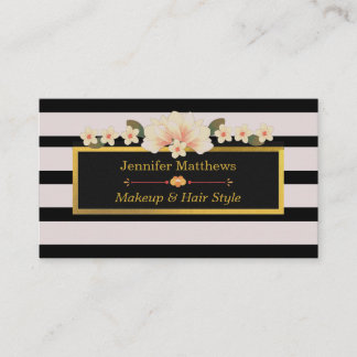 Cartão De Visita Makeup and Hair Stylist Beauty Salon Pink Floral