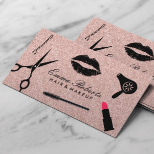Cartão De Visita Makeup Artist Beauty Hair Salon Rosa Glitter Doura