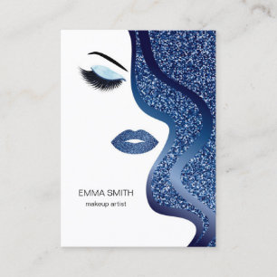 Cartão De Visita Makeup Artist Beauty Salon Dark Blue Glitter