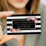 Cartão De Visita Makeup Artist Beauty Salon Dourado Vintage Floral<br><div class="desc">Este "Makeup Artist Beauty Salon Dourado Vintage Floral with Black and White Stripes Look Cartão de visita" é uma escolha excelente para profissionais das indústrias de beleza ou planeamento de eventos. Com seu incrível quadro de ouro, design floral vintage e listras pretas e brancas, esse cartão de visita exude estilo...</div>