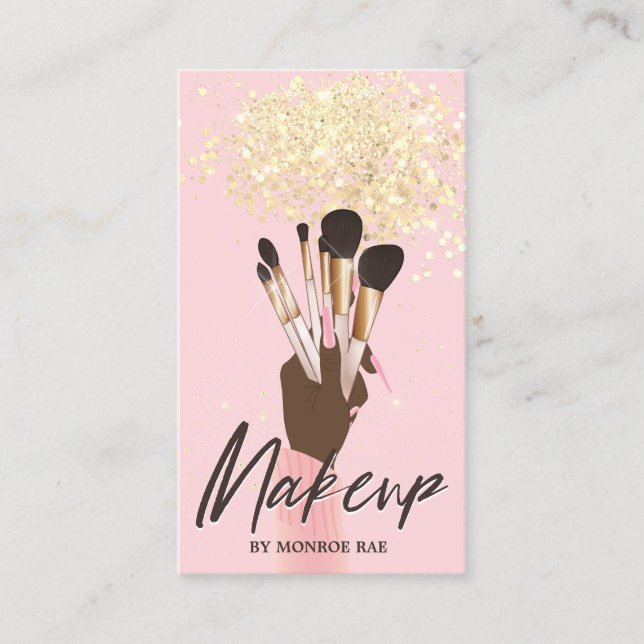 Cartão De Visita Makeup Artist Beauty Salon Glam Dourado brilho ros (Frente)