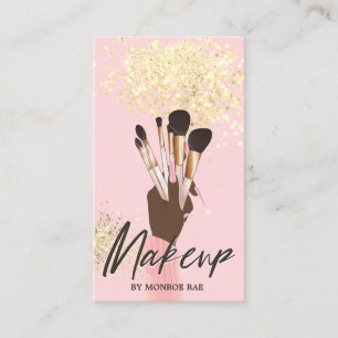 Cartão De Visita Makeup Artist Beauty Salon Glam Rosa e Dourado