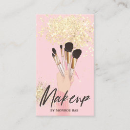 Cartão De Visita Makeup Artist Beauty Salon Glam Rosa e Dourado