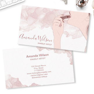 Cartão De Visita Makeup Artist Beauty Salon Rosa Dourada Glitter Mu