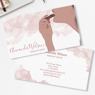 Cartão De Visita Makeup Artist Beauty Salon Rosa Dourada Glitter Mu