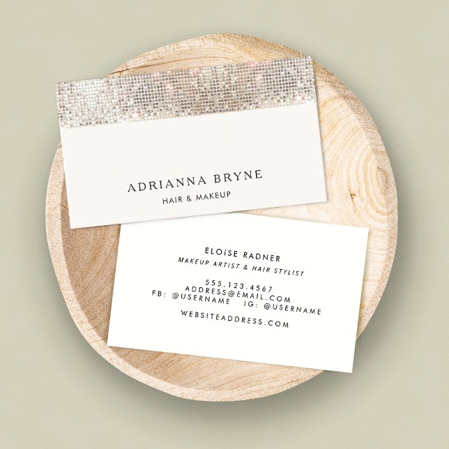 Cartão De Visita Makeup Artist Beauty Salon Silver Sequin (Criador carregado)