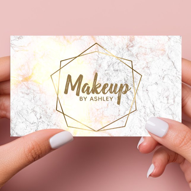 Cartão De Visita Makeup Artist Cinza Marble Geométrico Dourado Eleg (Criador carregado)