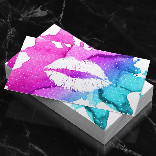 Cartão De Visita Makeup Artist Classy Watercolor Lábios Moderno (Criador carregado)