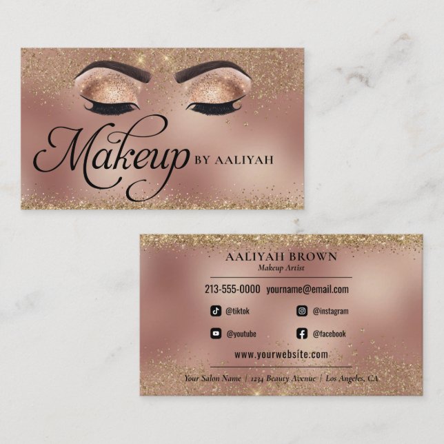 Cartão De Visita Makeup Artist Copper Dourado Glam Beauty Salon (Frente/Verso)