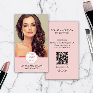 Cartão De Visita Makeup Artist Custom Logo Photo Pink