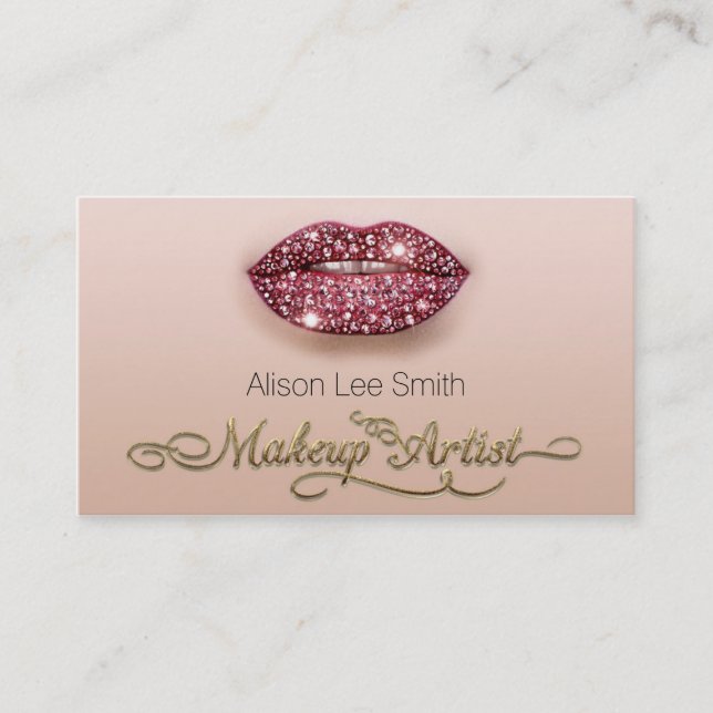 Cartão De Visita Makeup Artist / Diamonds Sparkle Lips (Frente)