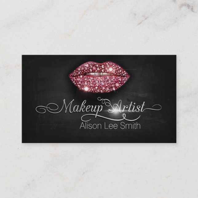 Cartão De Visita Makeup Artist / Diamonds Sparkle Lips (Frente)