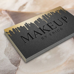 Cartão De Visita Makeup Artist Dourada Drives Salão Negro Elegante