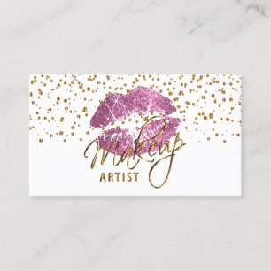 Cartão De Visita Makeup Artist Dourado Confetti Pontos & So Pink Lá
