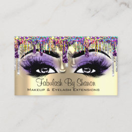 Cartão De Visita Makeup Artist Dourado Purple Holograph Coloca Lash