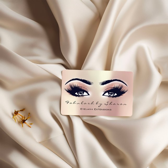 Cartão De Visita Makeup Artist Eyebrow Lashes Ramal Rosa (Makeup Artist Eyebrow Lashes Extension Rose Pearl Business Card)
