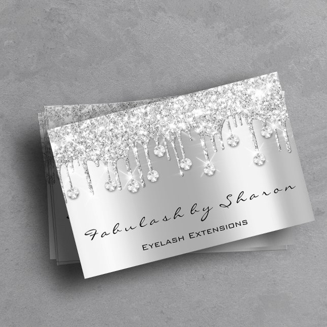 Cartão De Visita Makeup Artist Eyelash Diamond Drives Silver Glitte (Makeup Artist Eyelash Diamond Drips Silver Glitter Business Card)