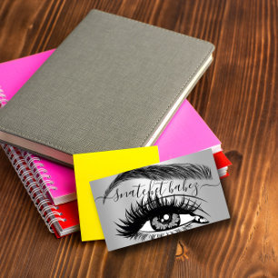 Cartão De Visita Makeup Artist Eyelash Hair Brota Código QR Cinza 