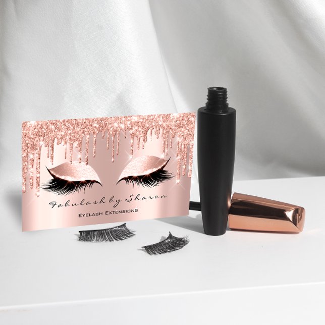 Cartão De Visita Makeup Artist Eyelash Lashes Glitter Drives Rosa (Makeup Artist Eyelash Lashes Glitter Drips Rose Business Card)