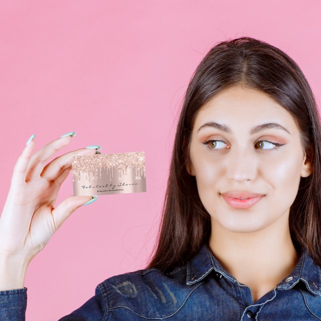 Cartão De Visita Makeup Artist Eyelash Lashes Glitter Drives Rosa (Makeup Artist Eyelash Lashes Glitter Drips Rose Business Card)