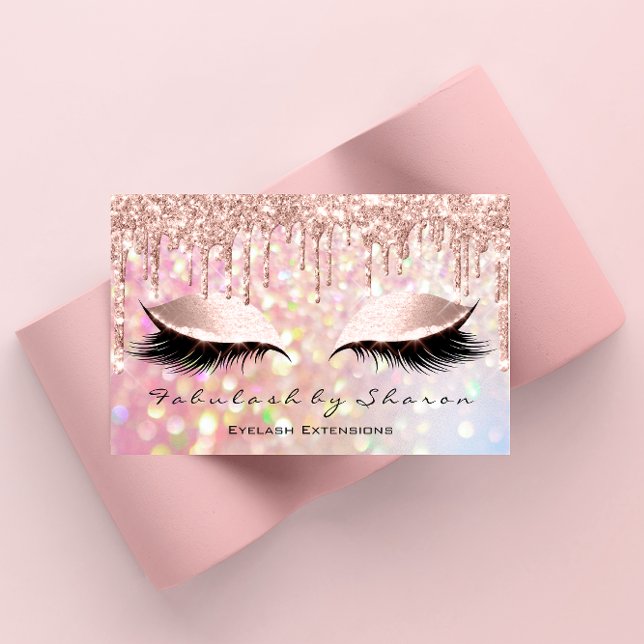 Cartão De Visita Makeup Artist Eyelash Pink Glitter Drives Rosa (Makeup Artist Eyelash Pink Glitter Drips Rose Business Card)