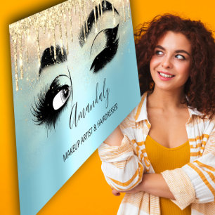 Cartão De Visita Makeup Artist Eyelashes Blue QRCODE Logotipo Brows