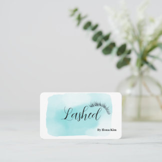 Cartão De Visita Makeup Artist Eyes Lashes Blush Blue Watercolor