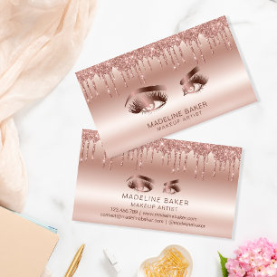 Cartão De Visita Makeup Artist Eyes Lashes Drivendo Rosa Dourado