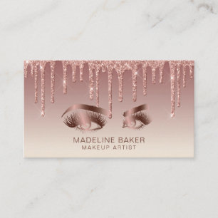 Cartão De Visita Makeup Artist Eyes Lashes Drivendo Rosa Dourado