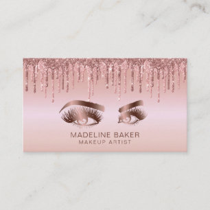 Cartão De Visita Makeup Artist Eyes Lashes Drivendo Rosa Dourado