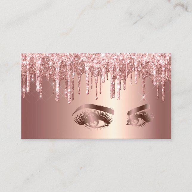 Cartão De Visita Makeup Artist Eyes Lashes Drivendo Rosa Dourado (Frente)