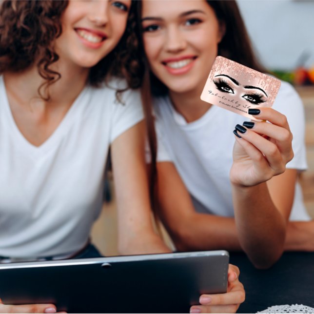 Cartão De Visita Makeup Artist Eyes Lashes Glitter Drives Rosa Lux (Makeup Artist Eyes Lashes Glitter Drips Rose Lux Business Card)