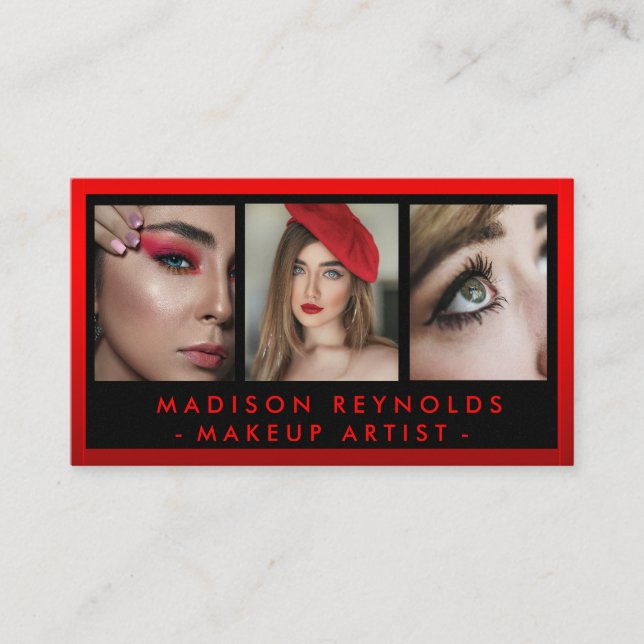 Cartão De Visita Makeup Artist Foto Red lábios batom brilho (Frente)