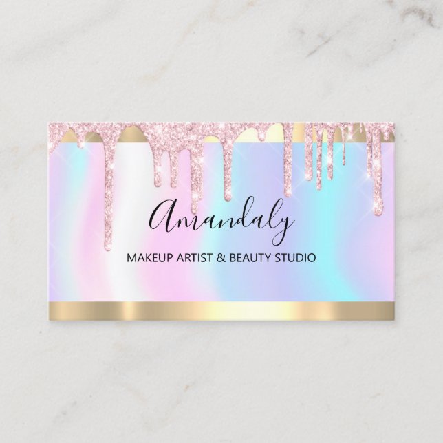 Cartão De Visita Makeup Artist Glitter Drives Unhas Holográficas Ro (Frente)