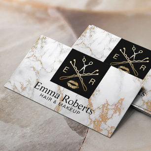 Cartão De Visita Makeup Artist Hair Salon BeauLogo Trendy Marble