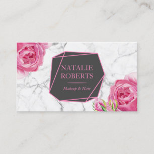 Cartão De Visita Makeup Artist Hair Salon Geométrico Floral Marble