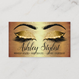 Cartão De Visita Makeup Artist Hair Salon Lash Extension Dourada Lu