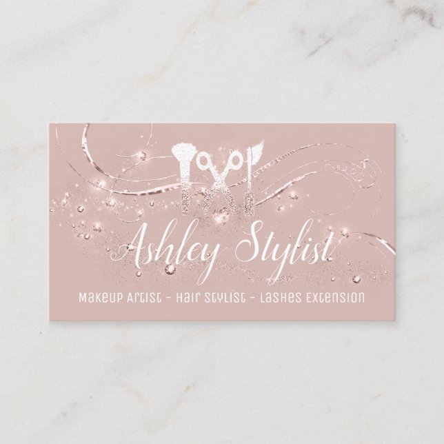 Cartão De Visita Makeup Artist Hair Salon Lash Scissors Blush (Frente)