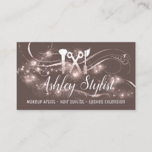 Cartão De Visita Makeup Artist Hair Salon Lash Scissors Blush Rosa