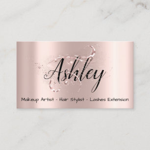 Cartão De Visita Makeup Artist Hair Salon Lashes Rosa Rosa Script