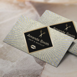 Cartão De Visita Makeup Artist Hair Salon Modern Silver Glitter
