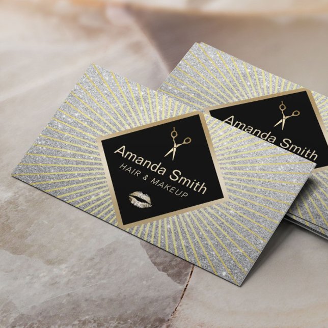 Cartão De Visita Makeup Artist Hair Salon Modern Silver Glitter (Criador carregado)