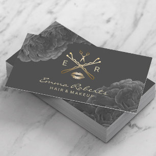 Cartão De Visita Makeup Artist Hair Stylist Logotipo Dourado Floral