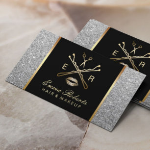 Cartão De Visita Makeup Artist Hair Stylist Modern Silver Glitter