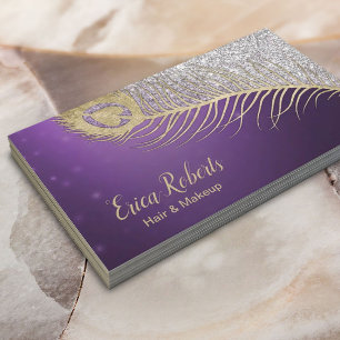 Cartão De Visita Makeup Artist Hair Stylist Peacock Purple & Silver