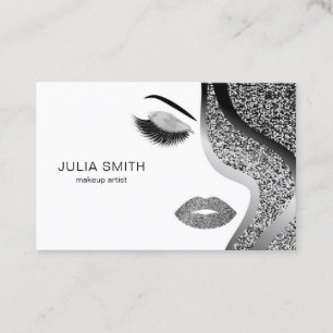 Cartão De Visita Makeup Artist Hair Stylist Silver Glitter